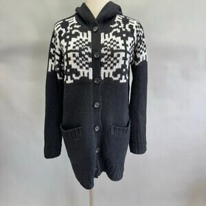 Moda International Y2k black/white Southwestern sweater tie cardigan Size medium